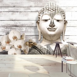 Composición Buda, Flores y Madera